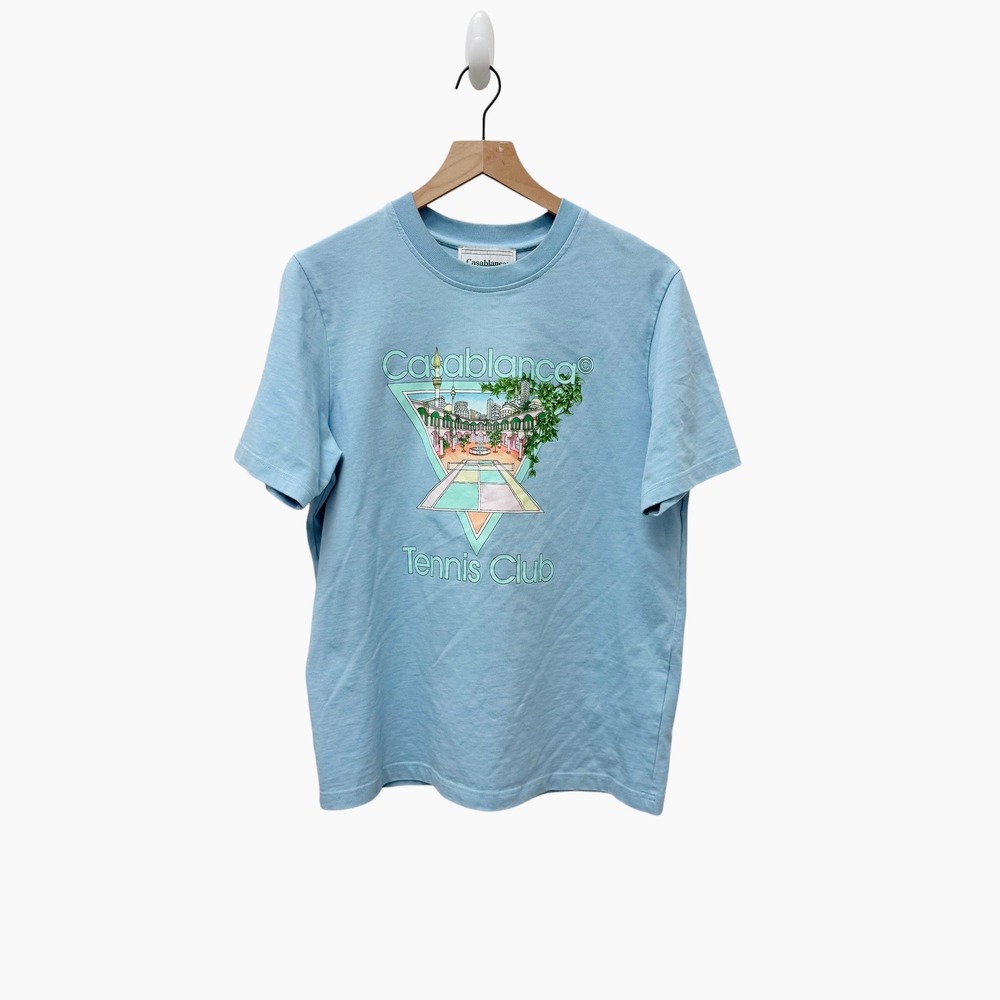 Casablanca Tennis Club Light Blue Organic Cotton‎ Graphic T-Shirt size medium